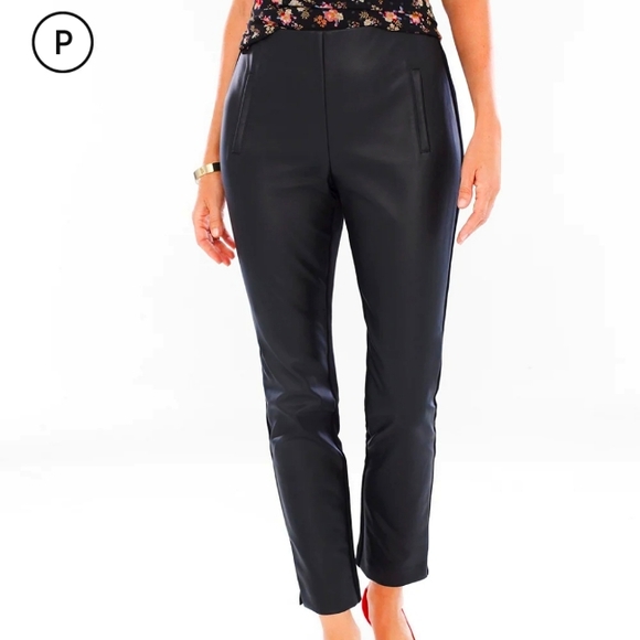 Petite Juliet Chico's Faux Leather Front Black Crop Pant. - Picture 1 of 9